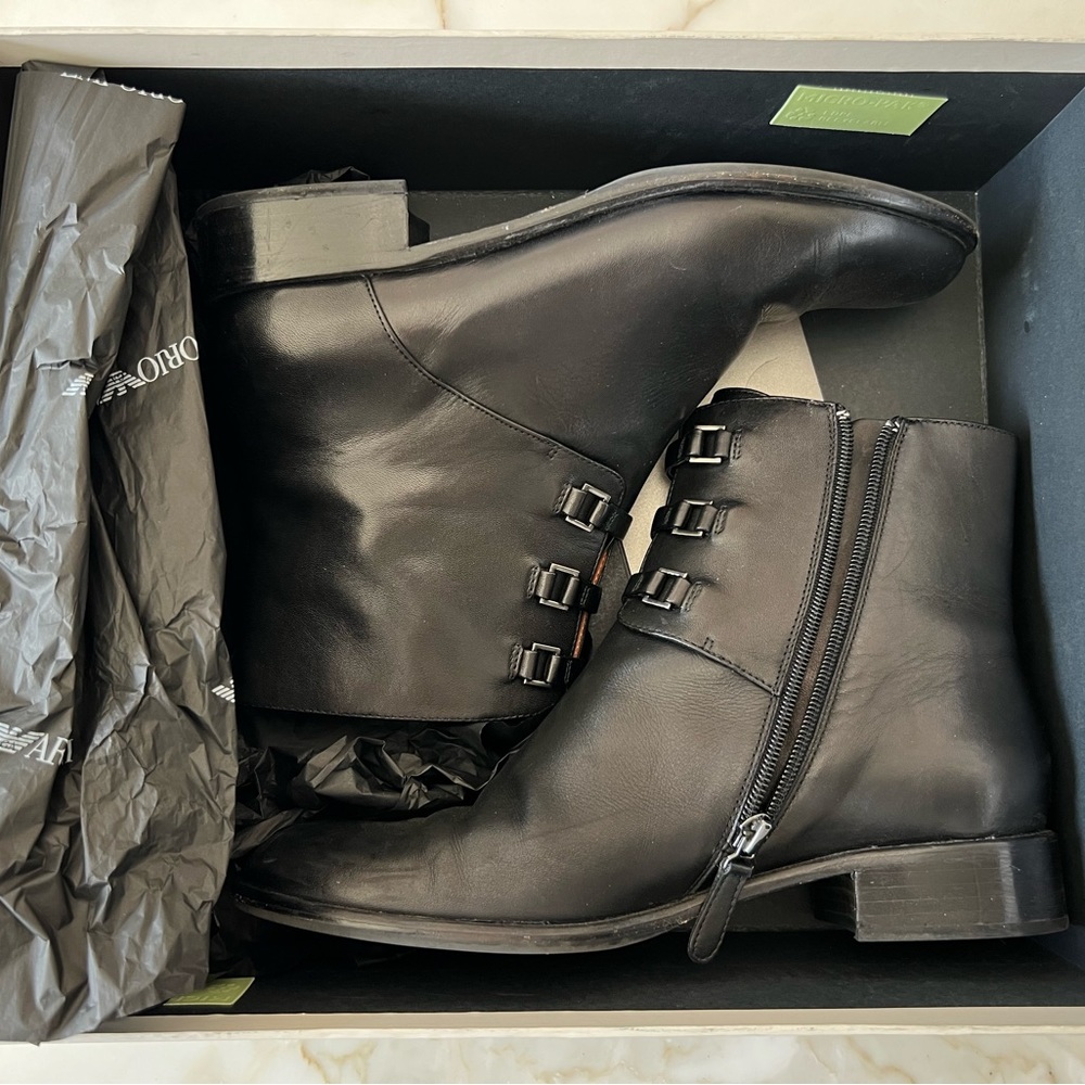 Emporio Armani Black Zip-Up & Buckle Booties